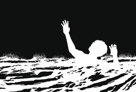 Drowning black and white graphic