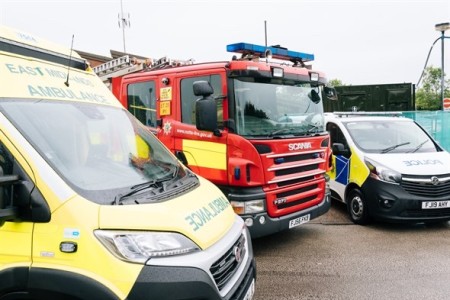 fire engine, ambulance and police car