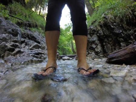 flip flops in a river